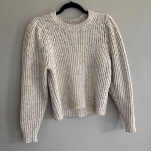 Cozy Cream Knit Sweater with puff shoulder detail